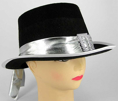 Шляпа цилиндр черная с серебряной лентой и пряжкой