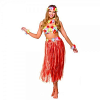 Тематичні вечірки|Гавайская вечеринка|Гавайські спідниці та шорти|Гавайський костюм із довгою спідницею (червоний)
