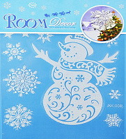 Праздники|Новогодние украшения|Новогодние трафареты|Наклейка Снеговик со снежинками