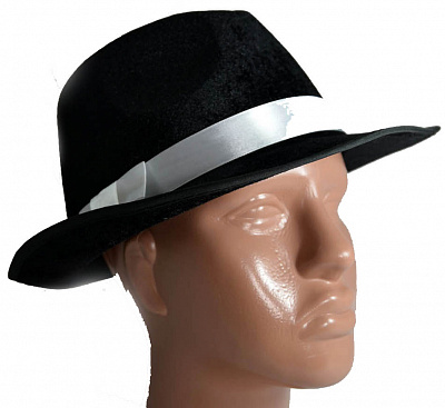 Шляпа гангстерская Boss (черная с белой лентой)